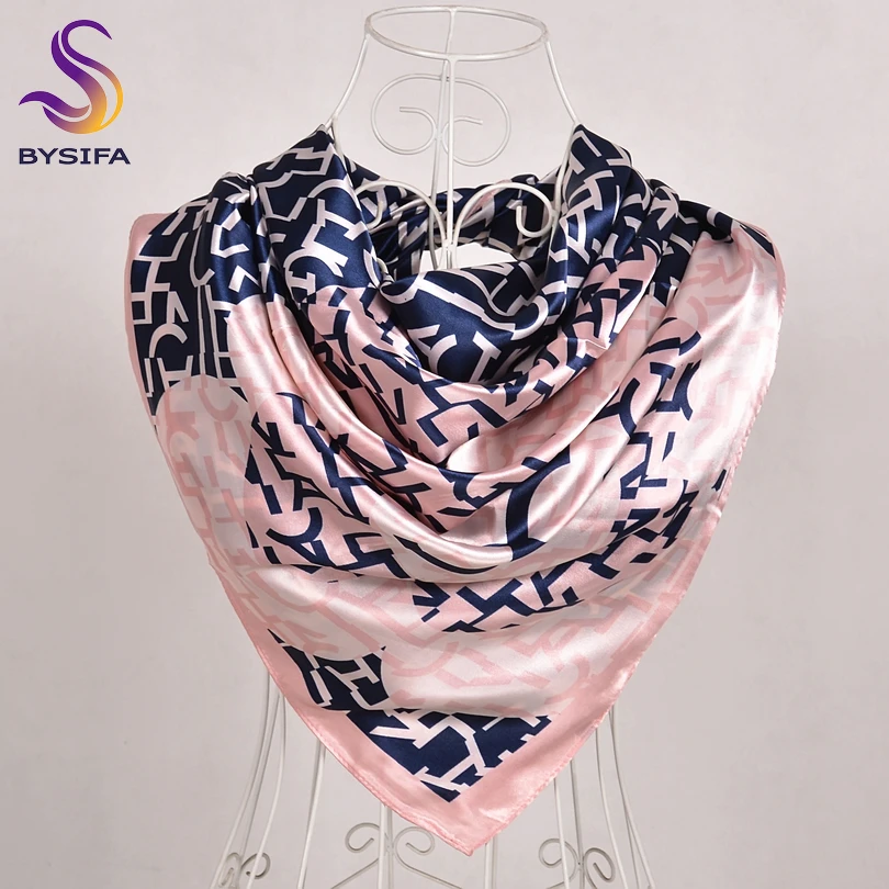 

[BYSIFA] New Letters Satin Silk Scarf Shawl Women Winter Fashion Large Square Scarves Wraps Floral Design Muslim Head Neck Scarf