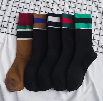 

Fashion Cotton Color Women Socks Block Jacquard Spring Autumn Funny High Socks Breathable Solid Striped Casual Crew