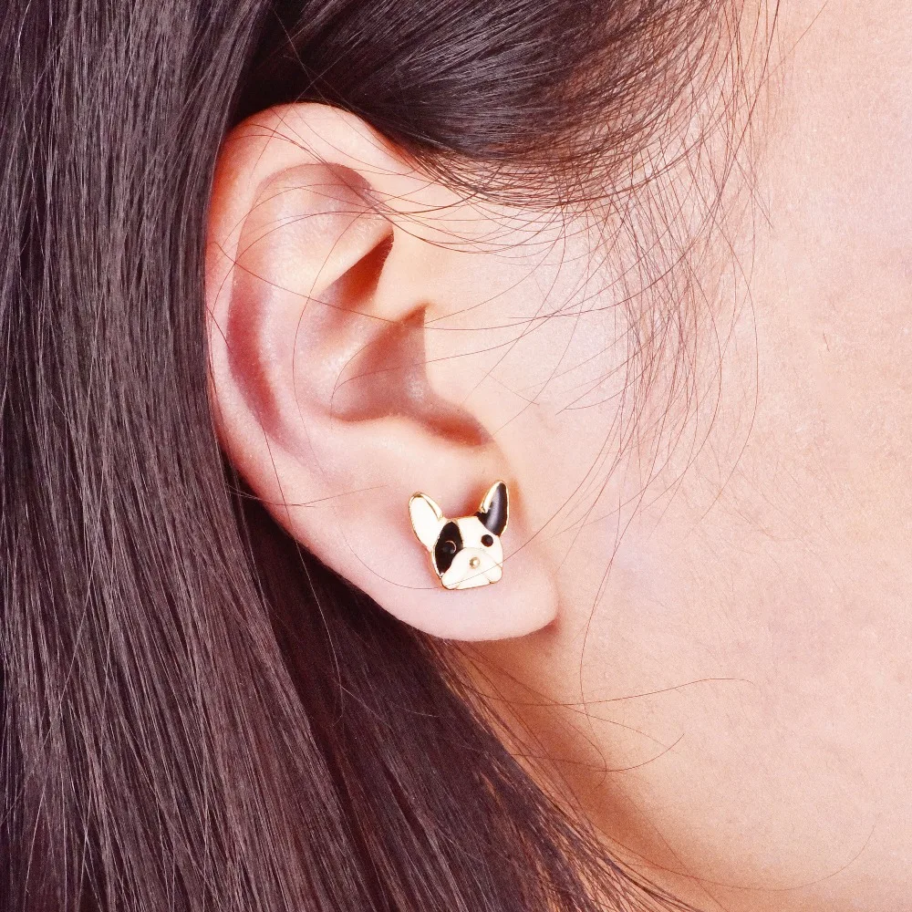 New Cute 3D Animal Pet Dog Stud Earrings for Women Lovely Little Enamel