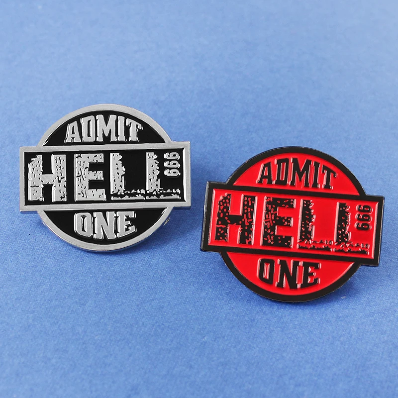 

Nameplate Tickets 'HELL Admit One' Brooch Black And Red Movie Ticket Enamel Pin Backpack Clothes Lapel Pin For Kid Jewelry Gift