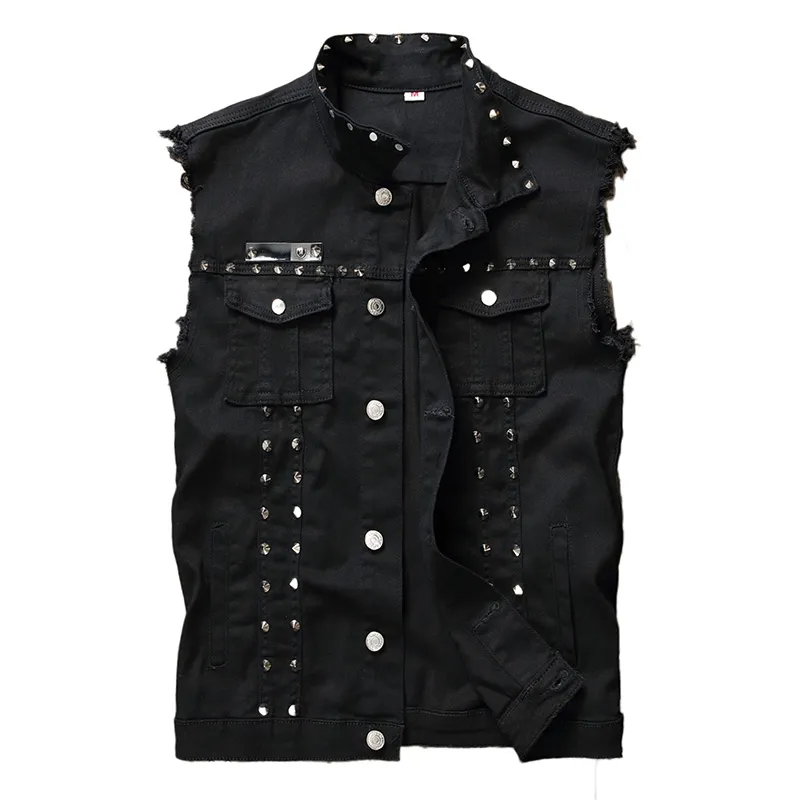 

Idopy Fashion Mens Rivet Denim Vest Punk Party Studded Slim Fit Jean Jacket Male Sleeveless Waistcoat For Men Plus Size