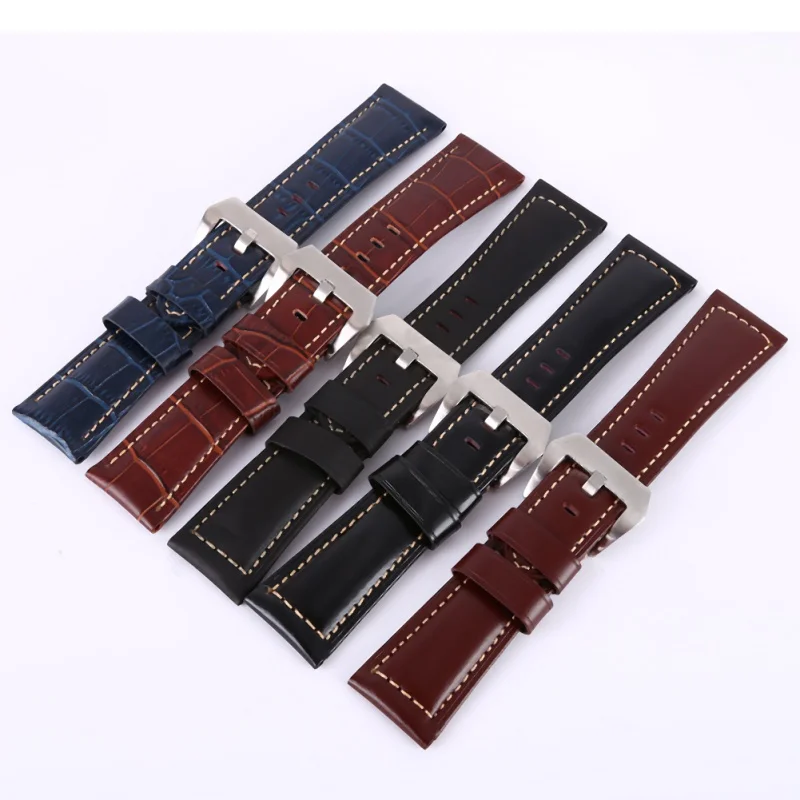 

20 22 24 26mm Genuine Leather Watchband Strap Business Adjustable Quick Release Metal Pin Buckled Wristband Bands Replacement