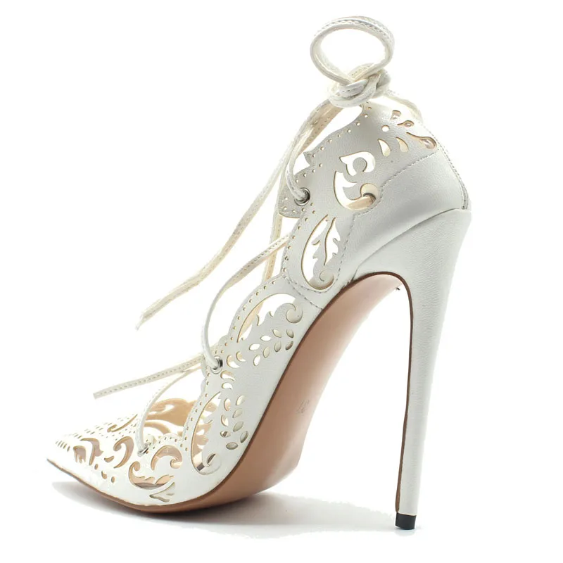 Carollabelly Sexy Women Roman Gladiator Sandals See Through Shoes Openwork Ankle Cross Tied Thin High Heel 12CM