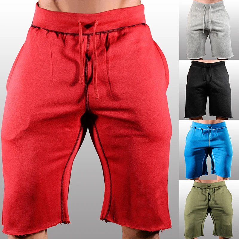 

Hip Hop Men Summer Sporting Shorts Red Black Blue Shorts Solid Color Training Shorts Male Elastic Waist Joggers Short Pants 2019