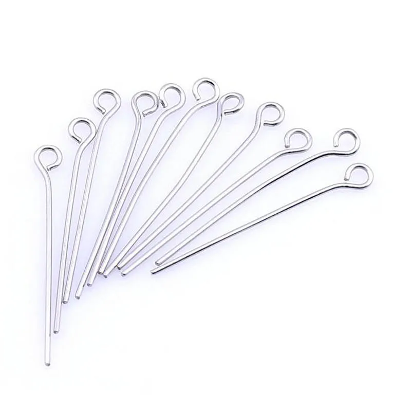 100Pcs/lot 18mm/20mm/25mm/30mm/40mm Stainless Steel Silver Tone Eye Pins DIY Earring Findings for Handmade Crafts Jewelry Making