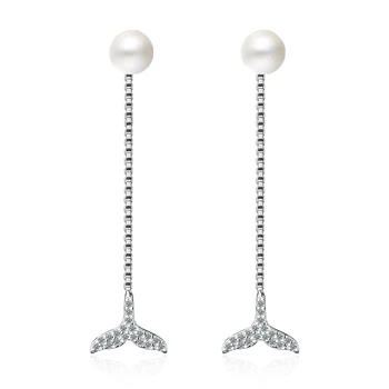 

XIYANIKE New Charm 925 Silver Earrings For Women Sweet Cute Mermaid Tail Long Tassel Pearl Earring Engagement Party Jewelry Gift