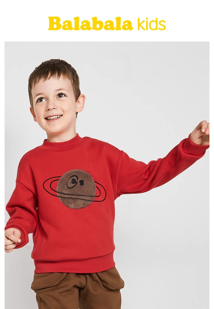 Balabala/свитер с воротником под горло на флисовой подкладке в рубчик для маленьких мальчиков с аппликацией; Детский свитер для мальчиков с манжетами и каймой в рубчик