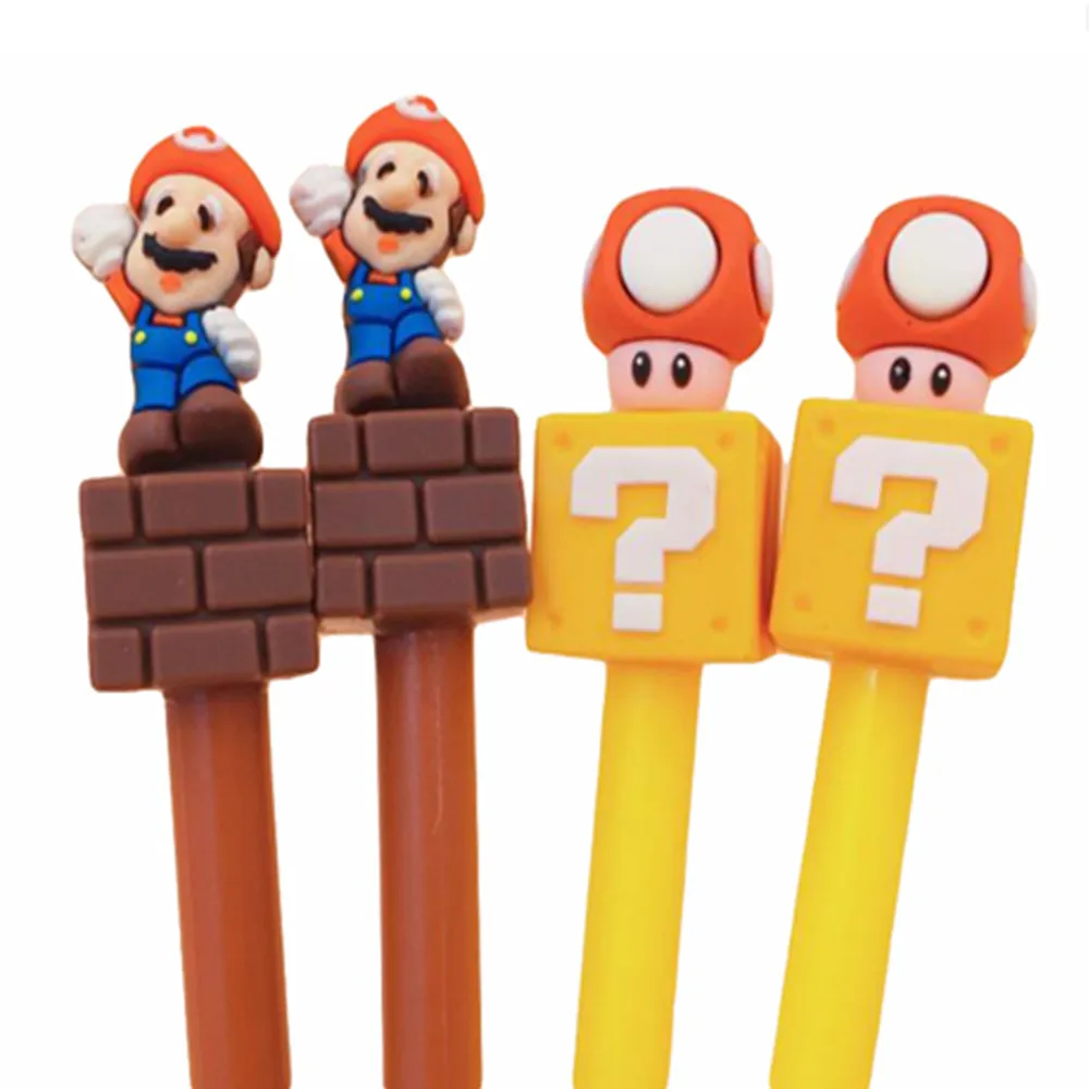 

1 pcs Cartoon Super Mario Black Ink Pen Mushroom PVC Model 3D Cute Mario Brother Action Figures Ballpoint Pen Kid Gift Toy