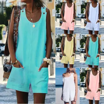 

2020 New Women Wide Leg Short Pants Playsuits Bohemian Style Casual Soft Jumpsuits Ladies Sexy Bodysuits Summer Clothing