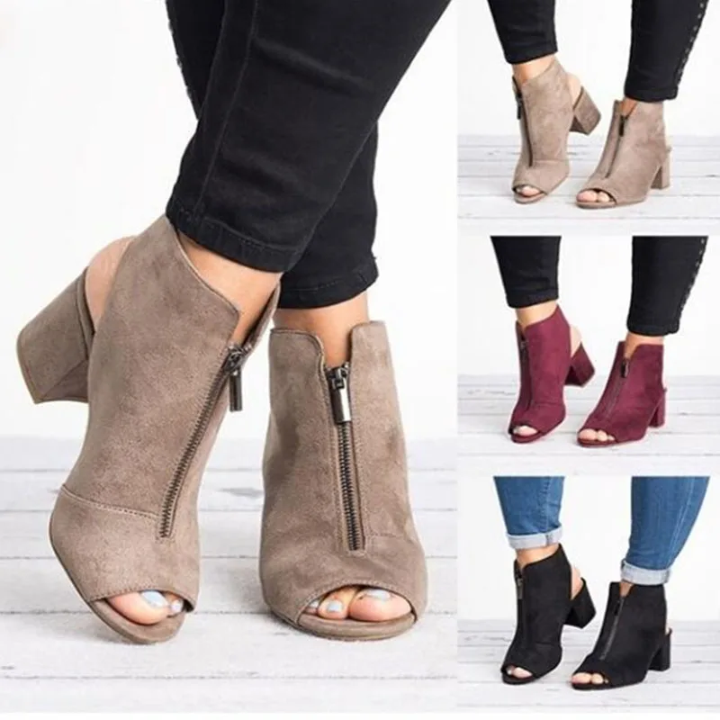 

VTOTA Women High Heels Shoes Open Toe Gladiator Sandals Fashion Square Heel Zip Ladies Dress Sandals Sandalias Plataforma Mujer