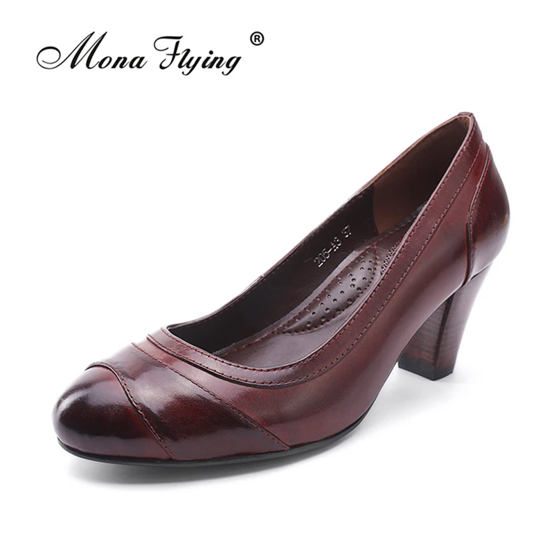 

Women Pumps Shoes 2018 New Brand Genuine Leather Women High Heels Dress Shoes for Lady Office Handmade Puls Size Women 205-A3