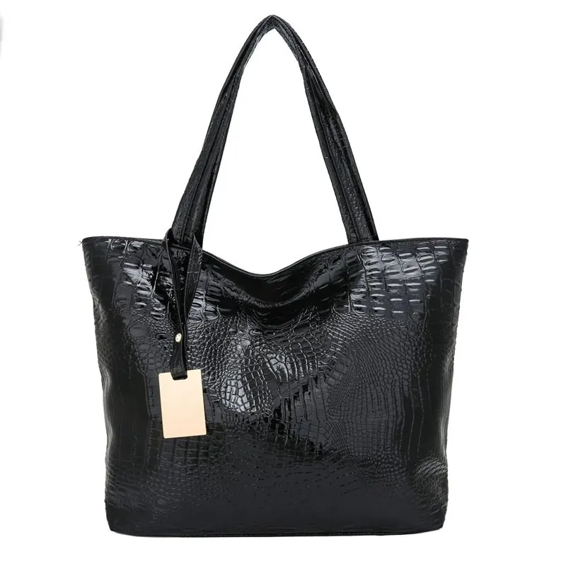 Brand Fashion Casual Women Shoulder Bags Silver Gold Black Crocodile Handbag PU Leather Female Tote Bag Ladies Hand Bag KL585