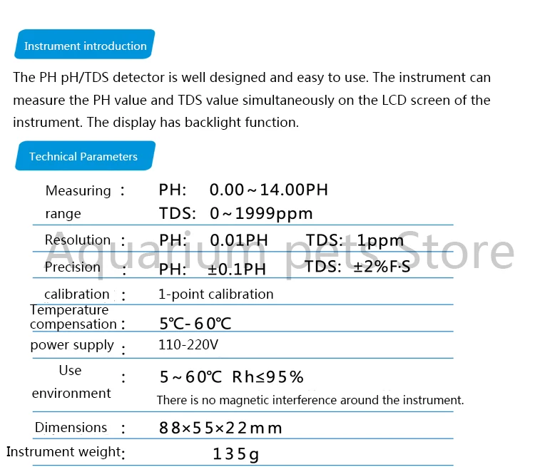 Аквариум тест качества воды TDS значение/значение рН долгосрочные монитор аквариума PH тестер прибор для измерения pH для аквариума