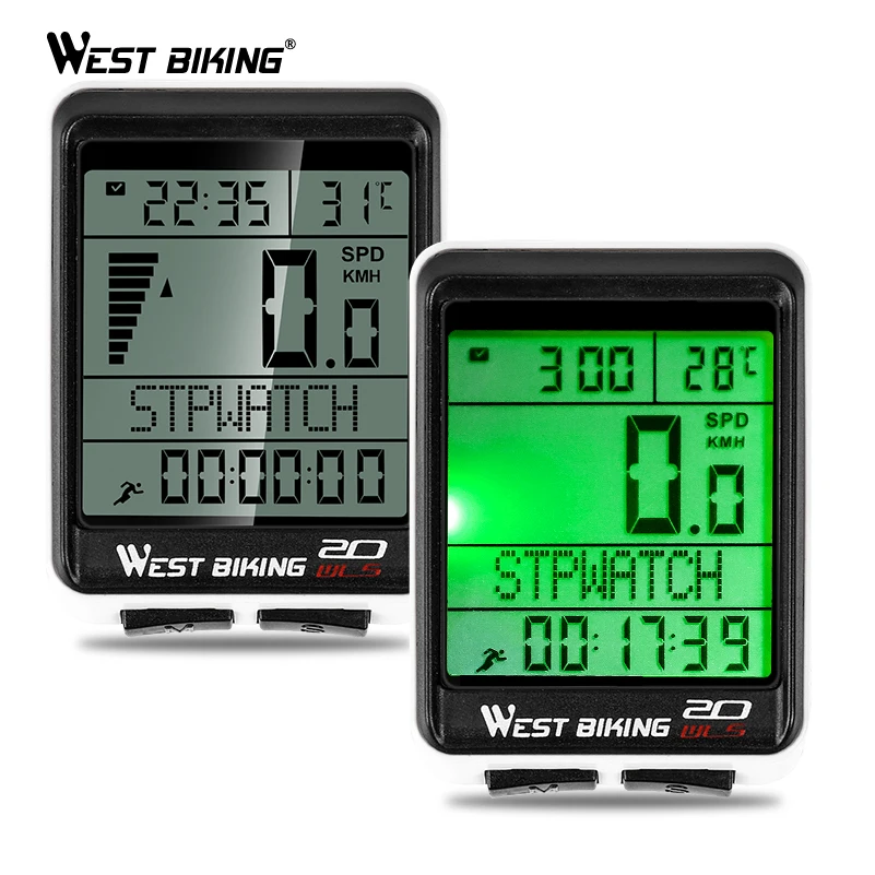 WEST BIKING Waterproof Bike Computer Wireless 5 Language Bicycle Cycling Odometer Stopwatch Speedometer 2.1ins LED Bike Computer