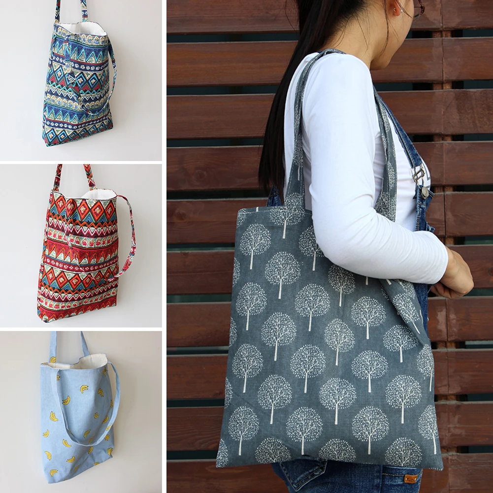 Floral Printed Casual Tote Large Capacity Female Handbags Single Shoulder Shopping Bags Daily Use Women Canvas Beach Bag