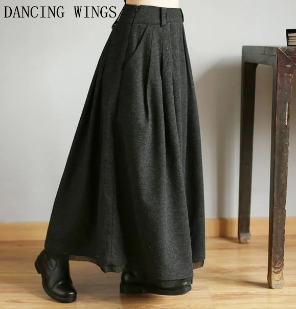 Alta Invierno A Maxi Falda Cálido Grueso Cintura Vintage Lana Larga Otoño Mujer Negro Faldas Línea 8SndIOnPx