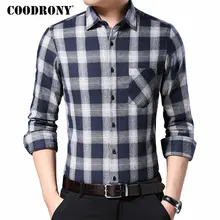 COODRONY, мужская рубашка, осенняя, мягкая, хлопковая, с длинным рукавом, рубашка для мужчин, уличная мода, в клетку, повседневные рубашки, с карманом, Camisa Masculina 96058