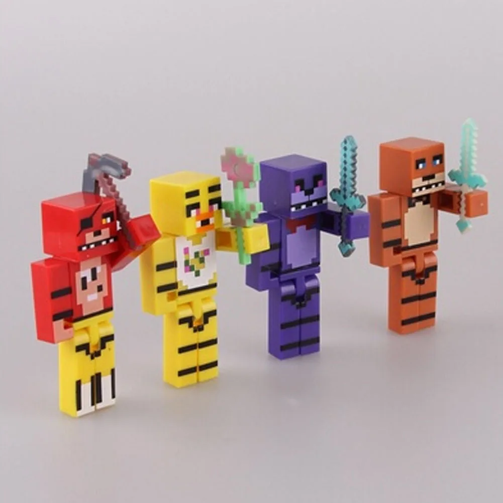 

4pcs/set Five Night At Freddy Building Blocks With Weapons Figure 7cm Fox Bear Bonnie PVC Anime Figure Dolls Kids Toys