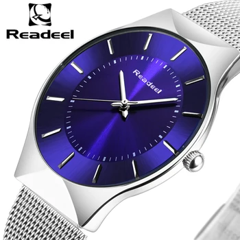 

Readeel Mens Watches Top Brand Luxury Men Stainless Steel Wristwatches Ultra Thin Dial Clock Men Quartz-Watch erkek kol saati