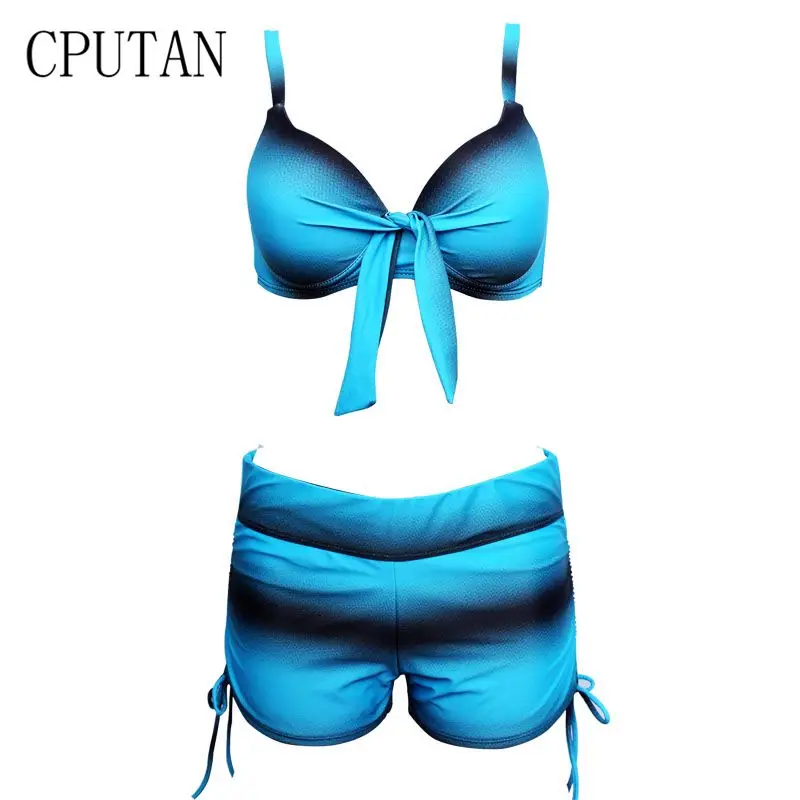 

CPUTAN Sexy Push Up Gradient Women Bikini XXXL Halter Plus Size Retro Shorts Tankini Two Piece Brazilian Beach Swimwear Female