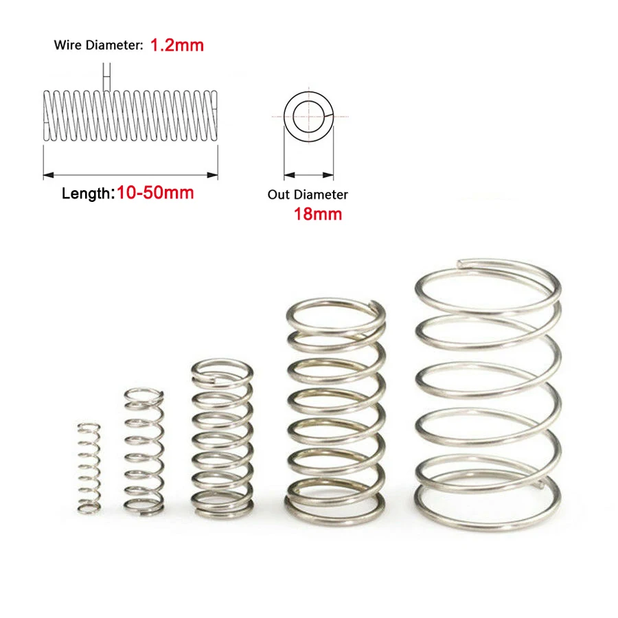 10Pcs Compression Spring 304 Stainless Steel Non-corrosive Tension Wire Dia 1.2mm Outer 18mm Length 10mm-50mm | Обустройство дома