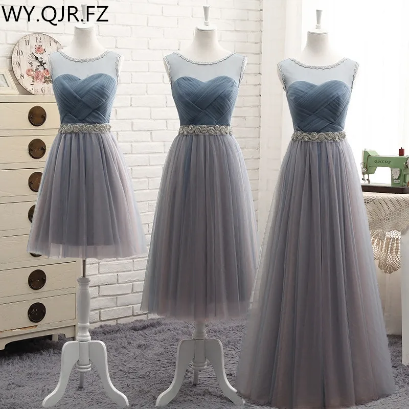 

YYMY01#Round collar lace up Resin drill ornament short middle length three styles Bridesmaid Dresses wedding party prom dress