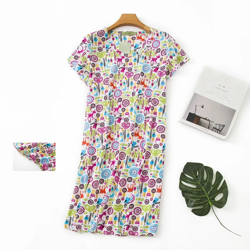 Женские ночные рубашки размера плюс, хлопковая ночная рубашка с коротким рукавом, ночная рубашка для сна, повседневная женская ночная рубашка, ночная рубашка, домашняя одежда - Цвет: Flower