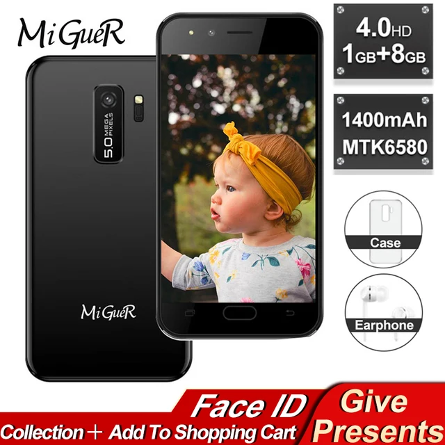 MiGueR MAX 8 мобильный телефон 1 ГБ ОЗУ 8 Гб ПЗУ 4,0 дюймов Android 6,0 разблокировка лица четырехъядерный 1400 мАч 3G WCDMA двухкарточный смартфон