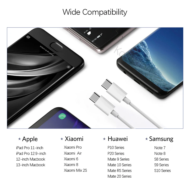 2 м USB C кабель для зарядки данных Apple iPad Macbook Pro Huawei Xiaomi Samsung мобильный телефон Type PD