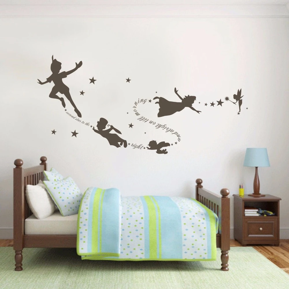 Fee Clochette Peter Pan Sticker Mural Amovible Enfant Deuxieme Etoile Citation Vinyle Poom Decor 22inx58in Aliexpress