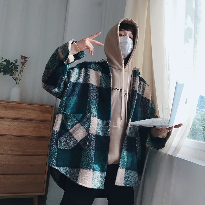 Plaid Shirt Men Fashion Casual Loose Wool Jacket Coat Man Autumn New Streetwear Male Clothes High Quality Long Sleeve Shirt Plaid Shirt Men Fashion Casual Loose Wool Jacket Coat Man Autumn New Streetwear Male Clothes High Quality Long Sleeve Shirt