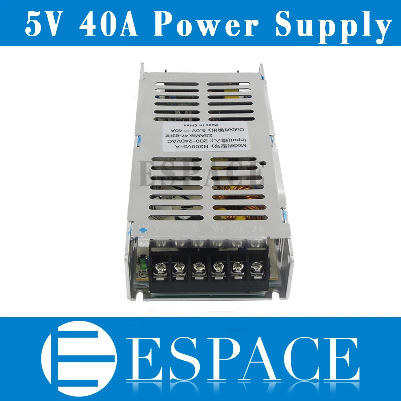 

10pcs/lot 5V 40A 200W Switching Power Supply Driver for LED Strip AC 200-240V Input to DC 5V free fedex