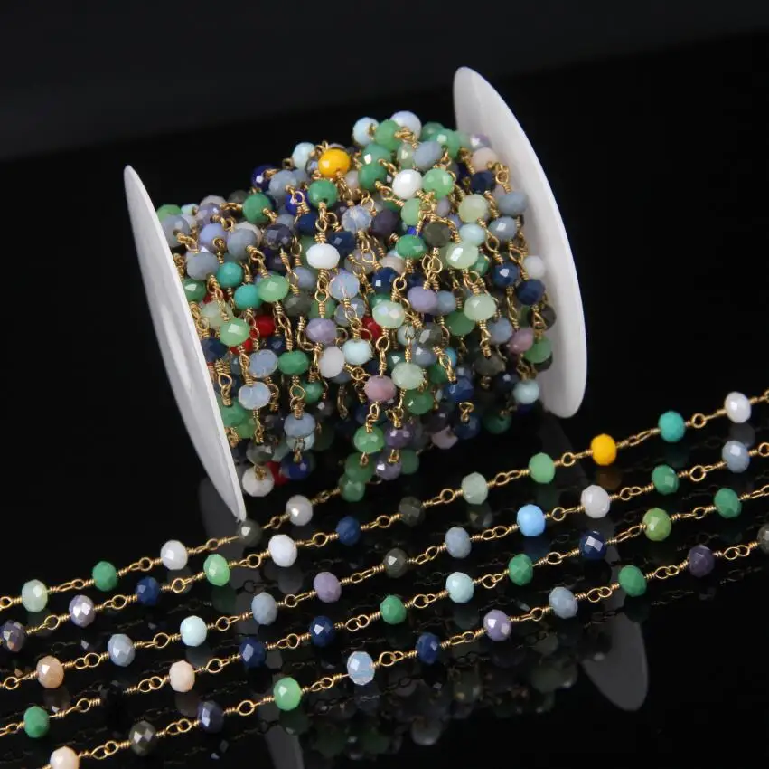 4x6mm 1/3/5/10 meters Bulk Colorful Glass Crystals Faceted Rondelle Beads Chain Jewelry Rosary Plated Bronze Wire Wrapped Charms | Украшения