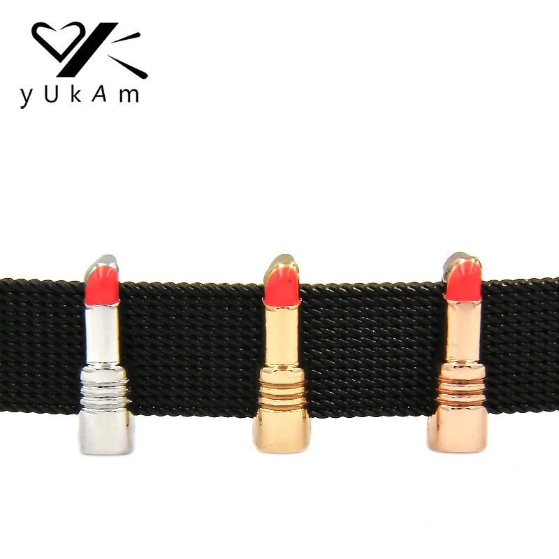 

YUKAM Keeper Jewelry Enamel Red Lipstick Slide Charms Keeper Keys for Stainless Steel Mesh Keeper Bracelets Necklaces DIY Making