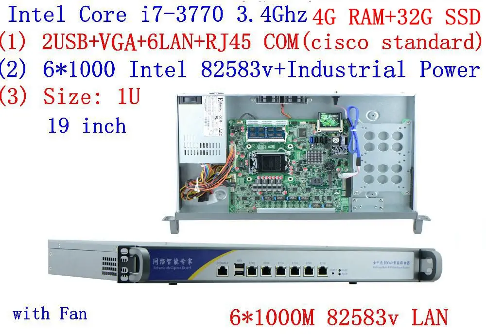 Дешевые серверные стойки 1U роутеры с 6*1000 M 82583 V Gigabit Inte core i7 3770 3,4 ГГц 4G ram 32G SSD Поддержка ROS RouterOS Mikrotik