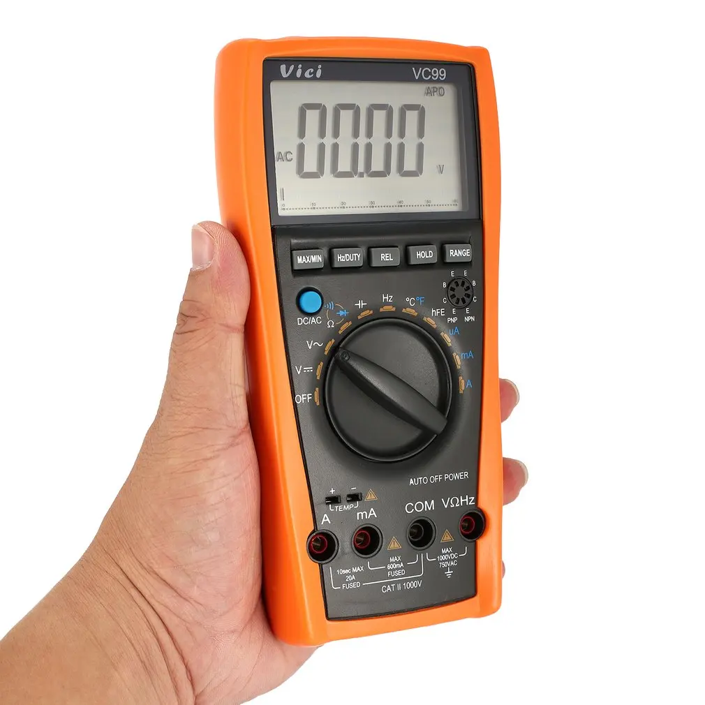 

VC99 Digital Multimeter 5999 Counts Auto/Manual Range AC/DC Volt Amp Ohm Capacitance Frequency Temperature Diode Tester Sale
