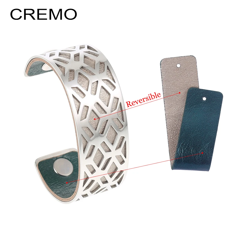 

Cremo Fishnet Cuffs Bangles Bracelets Argent Bijoux Manchette Silver Bangle Interchangeable Reversible Leather Band Pulseiras