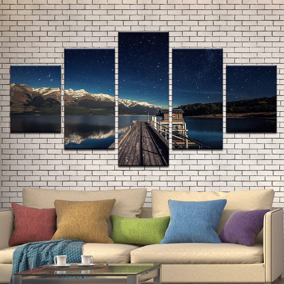 5 Pcs Snow Mountain Under Star Sky Poster HD Print Canvas Painting Living Room Wall Art Home Decor Beautiful Oil Picture | Дом и сад
