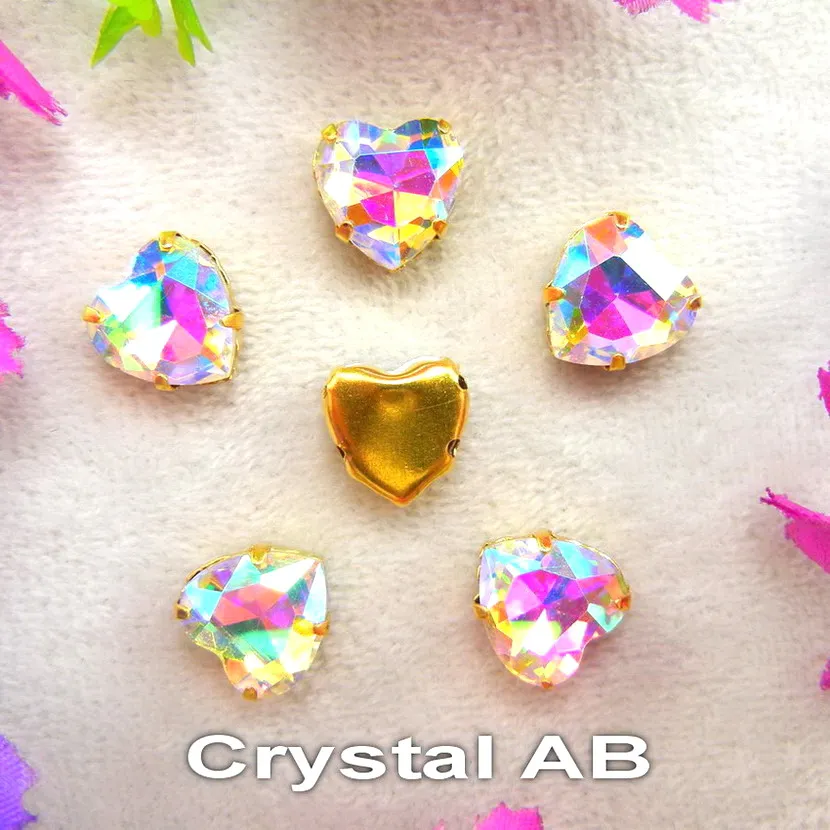 Стеклянные кристаллы, золотые коготки, 7 размеров, различные цвета, Микс, форма сердца, пришить стразы, бусины, одежда, заколка для волос, обувь, сделай сам - Цвет: A17 Crystal AB