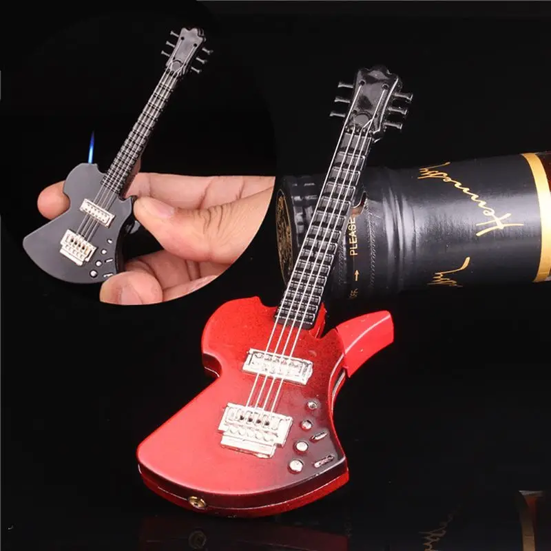 

Mini Creative Butane Lighter Cute Guitar Model Windproof Fire Starter Keychain Ring Collection Valentine New Year Gift Decor