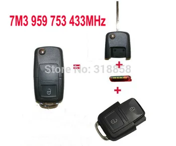 

Keyecu 2 Button Remote Key with Blank Blade +ID48 CHIP 7M3 959 753 For VW VOLKSWAGEN Sharan Model (2004+) 433MHz