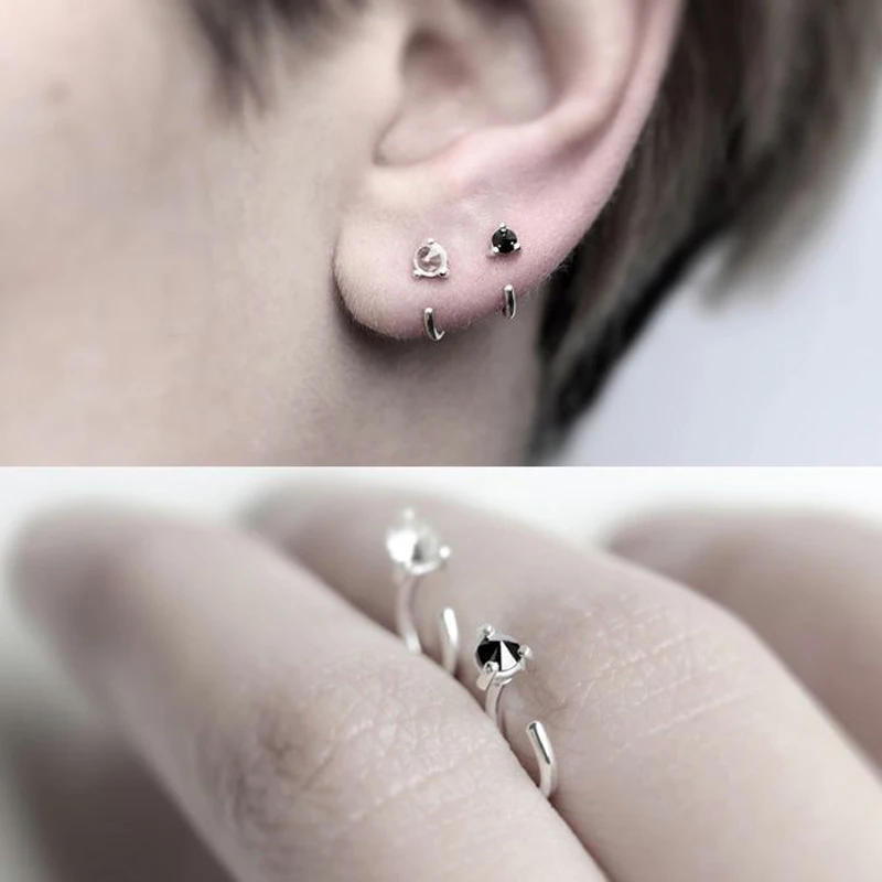 

Boho Gypsy Zircon Small Circle Hoop Earrings Handmade Silver Color Punk Simple Endless Crystal Earring For Women Jewelry