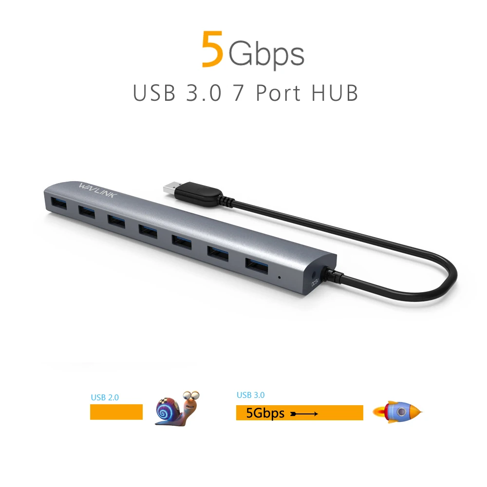 

7 Ports High Speed USB 3.0 Aluminum Hub USB HUB with 5V 4A Power Adapter Wavlink for Macbook Ultrabook iMac PC Computer Laptop