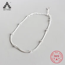 925 серебряный ножной браслет для женщин Простой Круглый бисер змеиная цепь летние романтические пляжные аксессуары подарок модные украшения