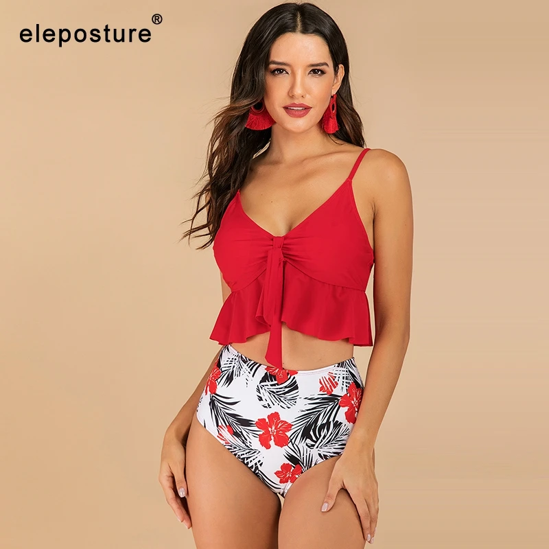 Billige 2020 Sexy Hohe Taille Bikini Bademode Frauen Rüsche Badeanzug Vintage Retro Bikini Set Plus Size Badeanzüge Sommer Bademode XXL