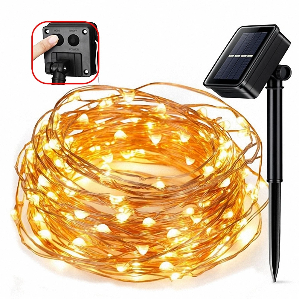 

8 mode 5M 50LEDs/ 10M 100LEDs/20M 200LEDs solar powered LED Copper Wire lighting Outdoor holiday Garden party Christmas decor