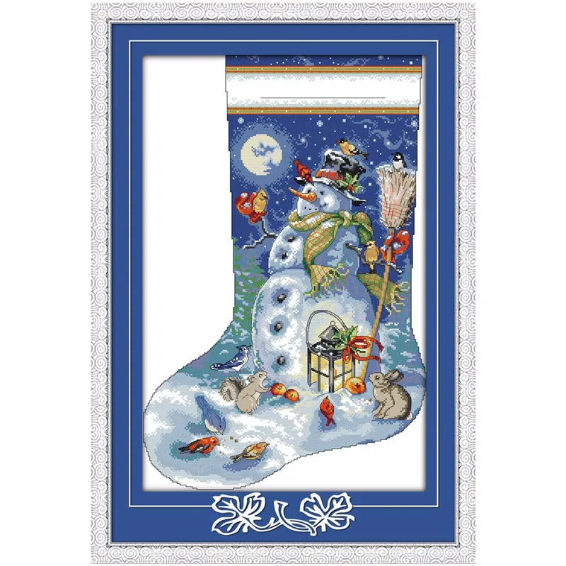 Рождественский чулок-Рождественский канун Санта Клаус Снеговик Carols декор картины Счетный напечатанный на холсте DMC 14CT 11CT вышивка крестиком