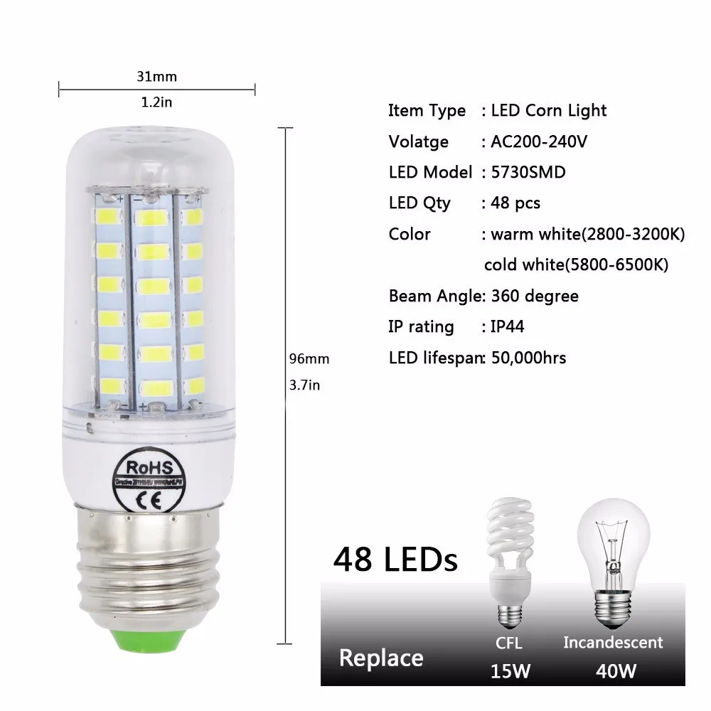 1 шт. светодиодная лампа кукуруза высокой яркости 24/36/48/56/69 E27/E14 220 В|led corn|corn lampe14 220v |