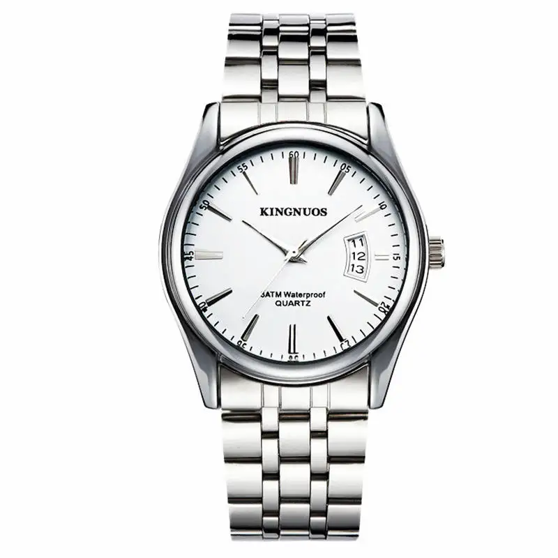 Full Stainless Steel Men Watch Fashion Male Date Calendar Clock Sports Watchband Waterproof Man Quartz Wrist Watches KINGNUOS 3