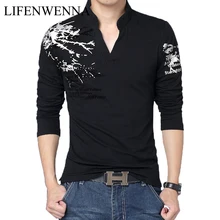 Новинка, модная мужская футболка, модный принт, v-образный вырез, футболка с длинным рукавом, Мужская одежда, трендовая, облегающая, повседневная, топ, футболки, 5XL